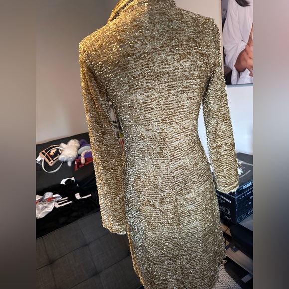 Vintage Luly K New York Caramel Brown Gold Button Cardigan Maxi Jacket Medium - Picture 5 of 11